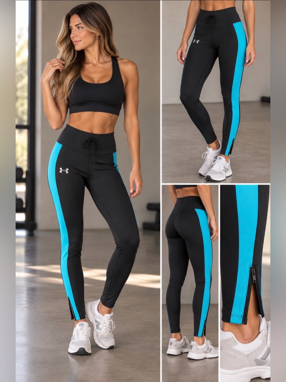 Under Armour Women's Black Leggings with Teal Side Panels
